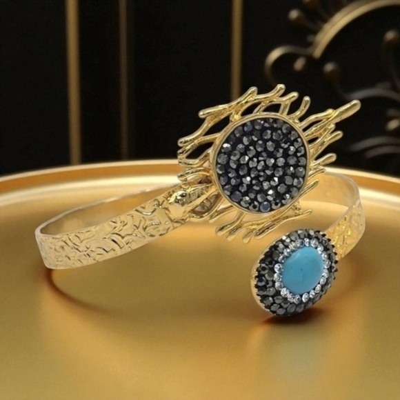 Turkish‎ Artisan 18K Gold Plated Cuff & Ring Set w/ Turquoise & Hematite ✨ - Picture 14 of 14